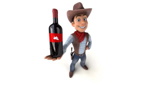 Fun Cartoon Character Cowboy Wine Animation — Stock Video