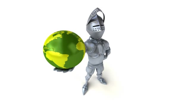 Fun Knight Holding Planet — Stock Video