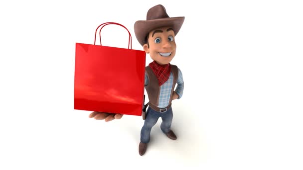 Fun Cartoon Character Cowboy Bag Animation — Stock Video