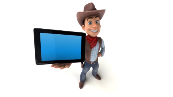 Cowboy Personnage Dessin Animé Amusant Avec Tablette Animation — Video