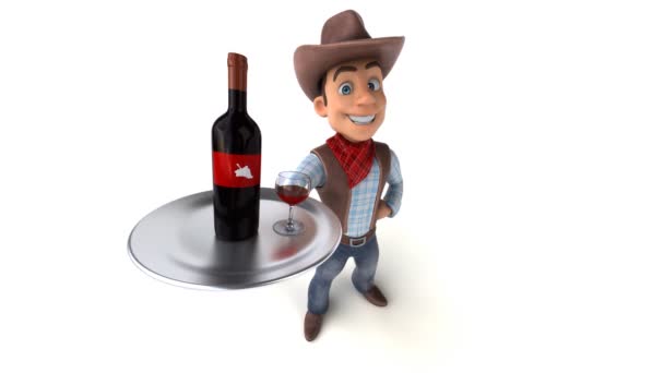 Cowboy Personnage Dessin Animé Amusant Avec Vin Animation — Video