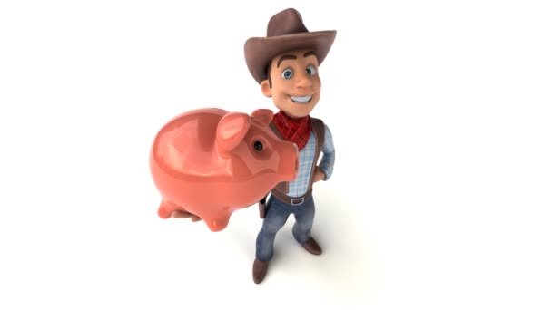 Fun Cowboy Piggy Bank Illustration — Stock Video