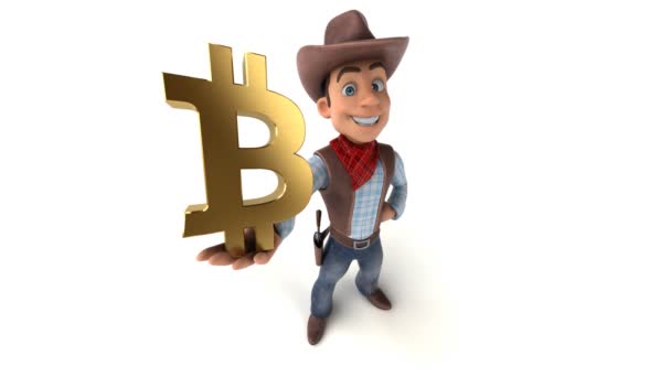 Humour Personnage Dessin Animé Cow Boy Avec Bitcoin Animation — Video