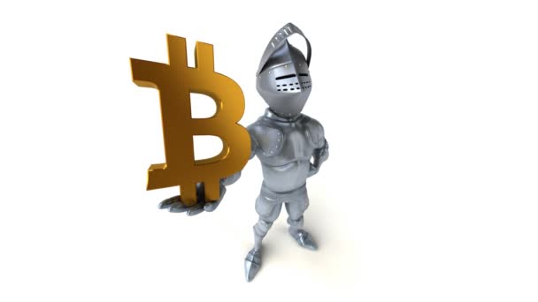 Fun Cartoon Figur Ritter Mit Bitcoin Animation — Stockvideo