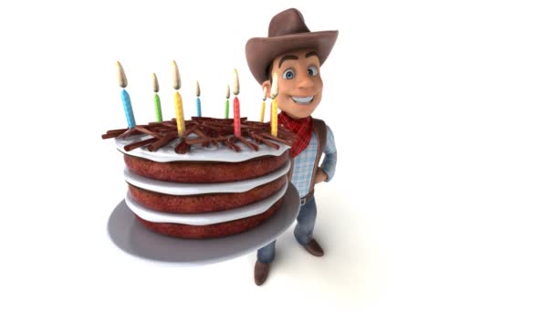 ケーキと楽しい漫画のキャラクター 3Dアニメーション — ストック動画