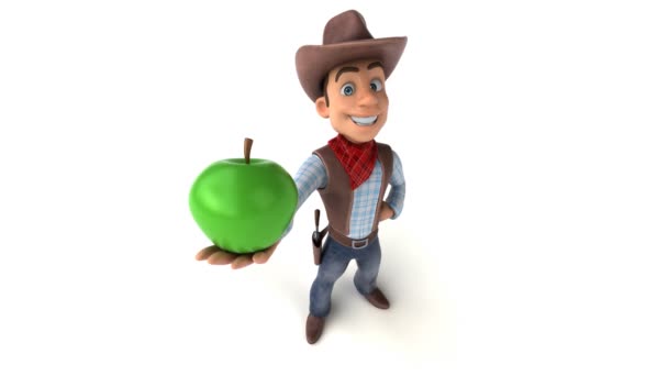 Fun Cowboy Mit Apfel Animation — Stockvideo