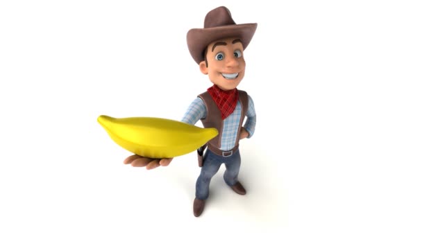 Fun Cowboy Mit Banane Illustration — Stockvideo