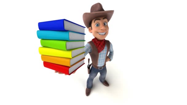 Cowboy Personnage Dessin Animé Amusant Avec Des Livres Animation — Video