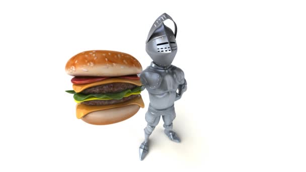 Zábavný Rytíř Držící Burger — Stock video