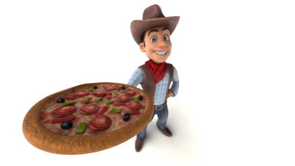 ピザと楽しい漫画のキャラクター 3Dアニメーション — ストック動画