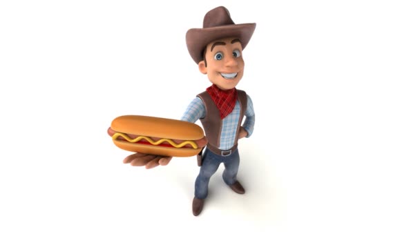 Leuke Stripfiguur Met Hotdog Animatie — Stockvideo