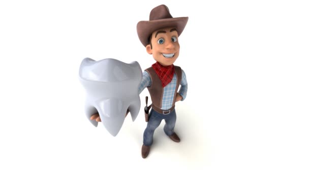 Fun Cartoon Figur Cowboy Mit Zahn Animation — Stockvideo