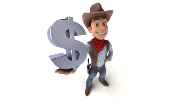 Divertido Personaje Dibujos Animados Vaquero Con Dólar Animación — Vídeos de Stock