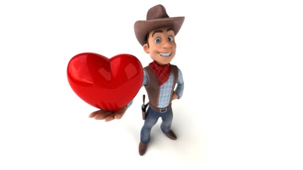 Divertido Personaje Dibujos Animados Vaquero Con Corazón Animación — Vídeo de stock