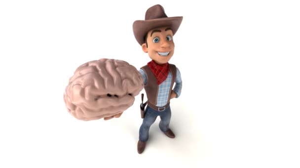 Fun Cartoon Character Cowboy Brain Animation — Stock Video