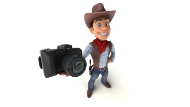 Engraçado Personagem Desenho Animado Cowboy Com Câmera Animação — Vídeo de Stock