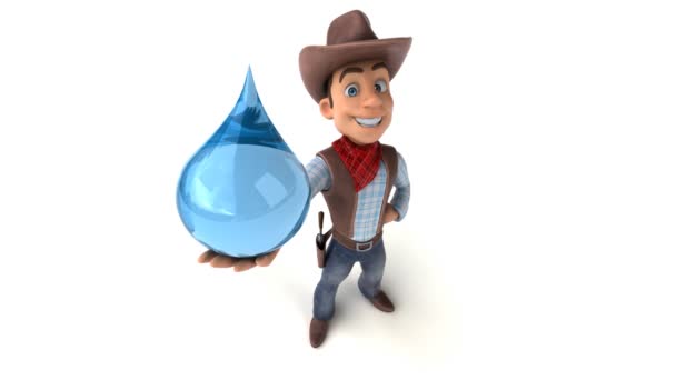 Fun Cartoon Character Cowboy Drop Animation — Stock Video