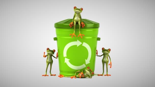 Spaßfrösche Mit Mülleimer Animation — Stockvideo