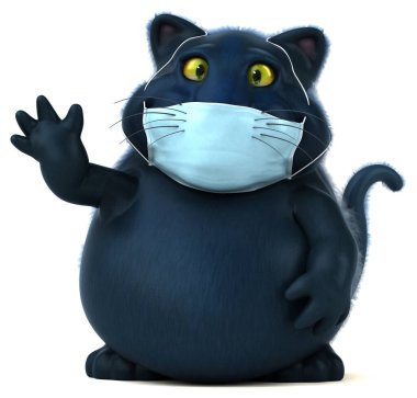 Maskeli bir kedi çizgi film karakterinin 3 boyutlu eğlenceli çizimi