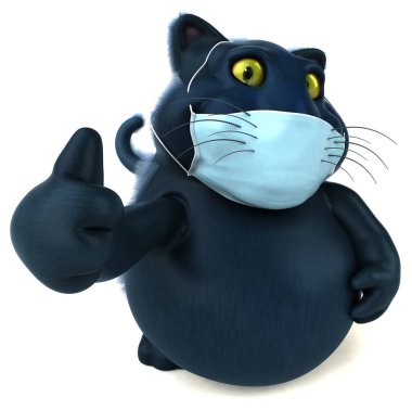 Maskeli bir kedi çizgi film karakterinin 3 boyutlu eğlenceli çizimi