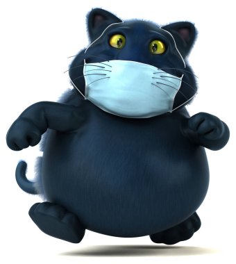 Maskeli bir kedi çizgi film karakterinin 3 boyutlu eğlenceli çizimi