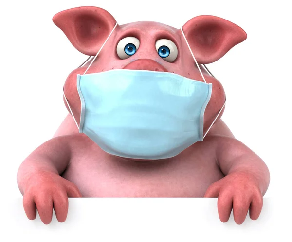 マスク付きの豚漫画のキャラクターの楽しい3Dイラスト — ストック写真