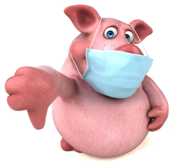 マスク付きの豚漫画のキャラクターの楽しい3Dイラスト — ストック写真