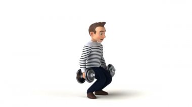 Ağırlıkları olan eğlenceli 3D çizgi film karakteri 