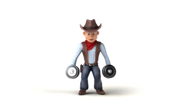 Fun Cowboy Met Gewichten Animatie — Stockvideo