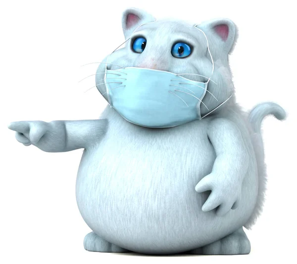 白い背景に隔離されたマスクを持つ楽しい3D漫画の猫 — ストック写真