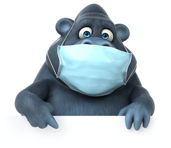 Divertente Gorilla Cartone Animato Con Una Maschera Isolata Sfondo Bianco — Foto Stock