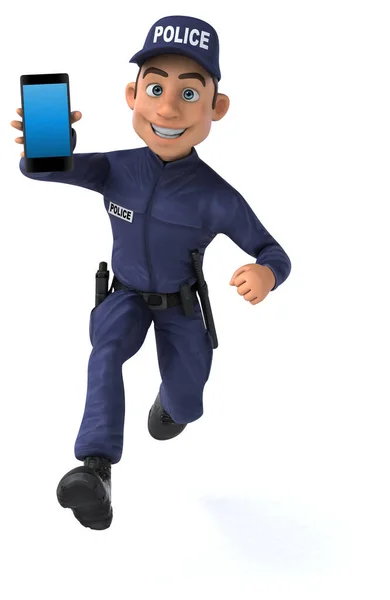 Rolig Illustration Tecknad Polis Med Smartphone — Stockfoto