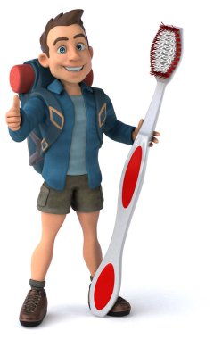 Diş fırçalı bir 3D karikatür sırt çantasının eğlenceli bir çizimi