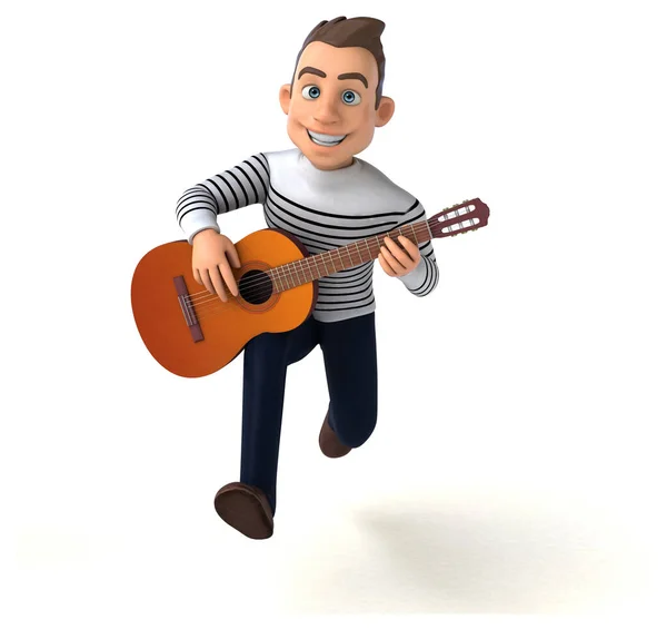 ギターを使った楽しい3D漫画カジュアルキャラクター 3Dイラスト — ストック写真