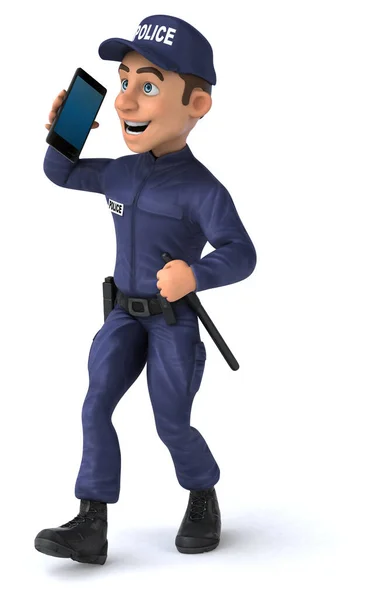 Fun Ilustrace Kresleného Policisty Chytrým Telefonem — Stock fotografie