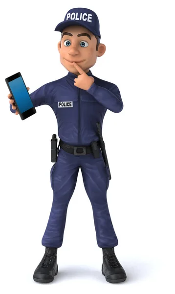 Diversión Ilustración Oficial Policía Dibujos Animados Con Teléfono Inteligente — Foto de Stock