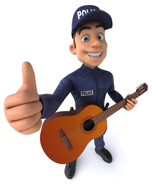 Ilustração Divertida Policial Desenho Animado Com Guitarra — Fotografia de Stock