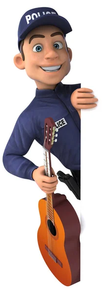 Lustige Illustration Eines Cartoon Polizisten Mit Gitarre — Stockfoto