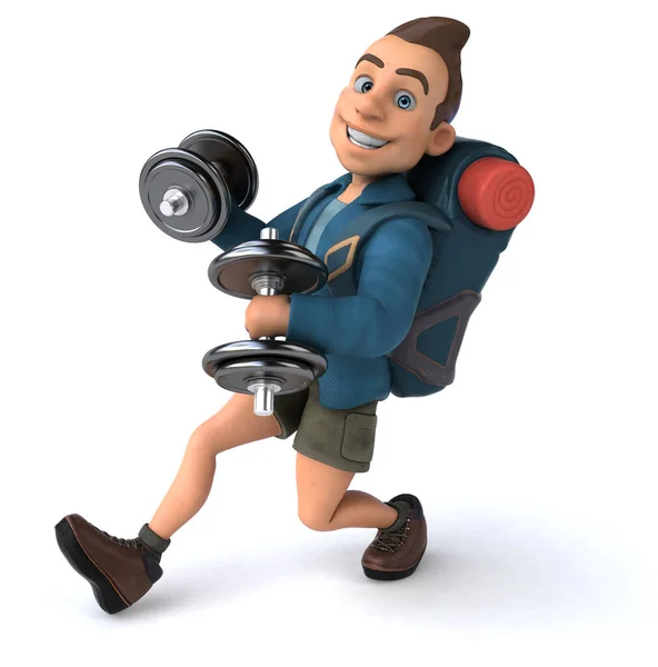 Fun Illustration Cartoon Backpacker Weights — Stock Photo, Image