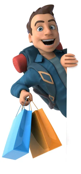 Moroillustrasjon Tegnefilm Backpacker Shopping – stockfoto