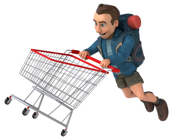 Lustige Illustration Eines Cartoon Backpacker Einkaufs — Stockfoto