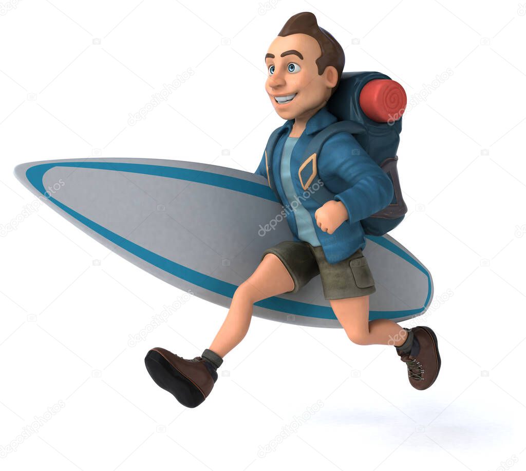 Fun illustration of a 3D cartoon character  backpacker