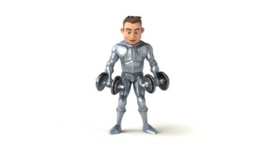 Eğlenceli üç boyutlu çizgi film karakteri ağırlıklı şövalye.