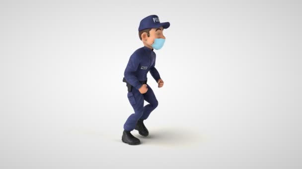 Diversión Animación Oficial Policía Dibujos Animados Con Máscara Corriendo — Vídeo de stock