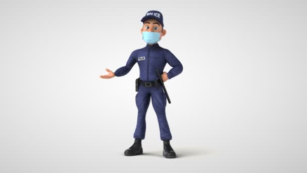 Fun Animation Cartoon Police Officer Mask Showing Something — Stock Video