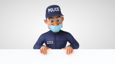 Maskeli bir polis memurunun 3 boyutlu eğlenceli animasyonu.
