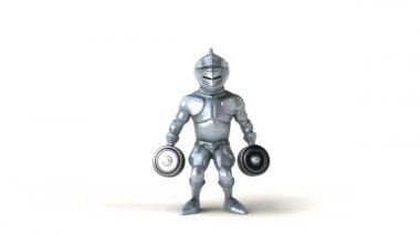 Eğlenceli üç boyutlu çizgi film karakteri ağırlıklı şövalye.