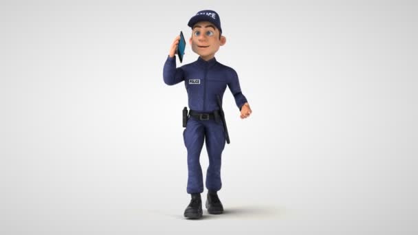 Rolig Animering Tecknad Polis Med Smartphone — Stockvideo