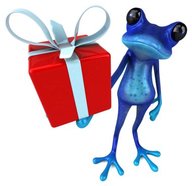 Hediyeli eğlenceli mavi kurbağa - 3D İllüstrasyon