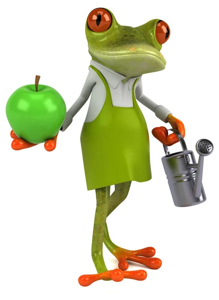 有苹果3D插图的青蛙园艺师 — 图库照片